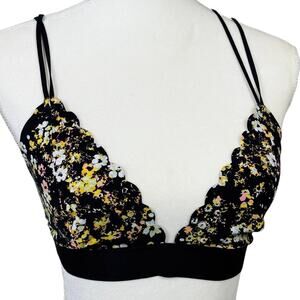 Flirtitude, Size Large, Black Floral Bralette, V-Neck, Strappy Back, Pullover